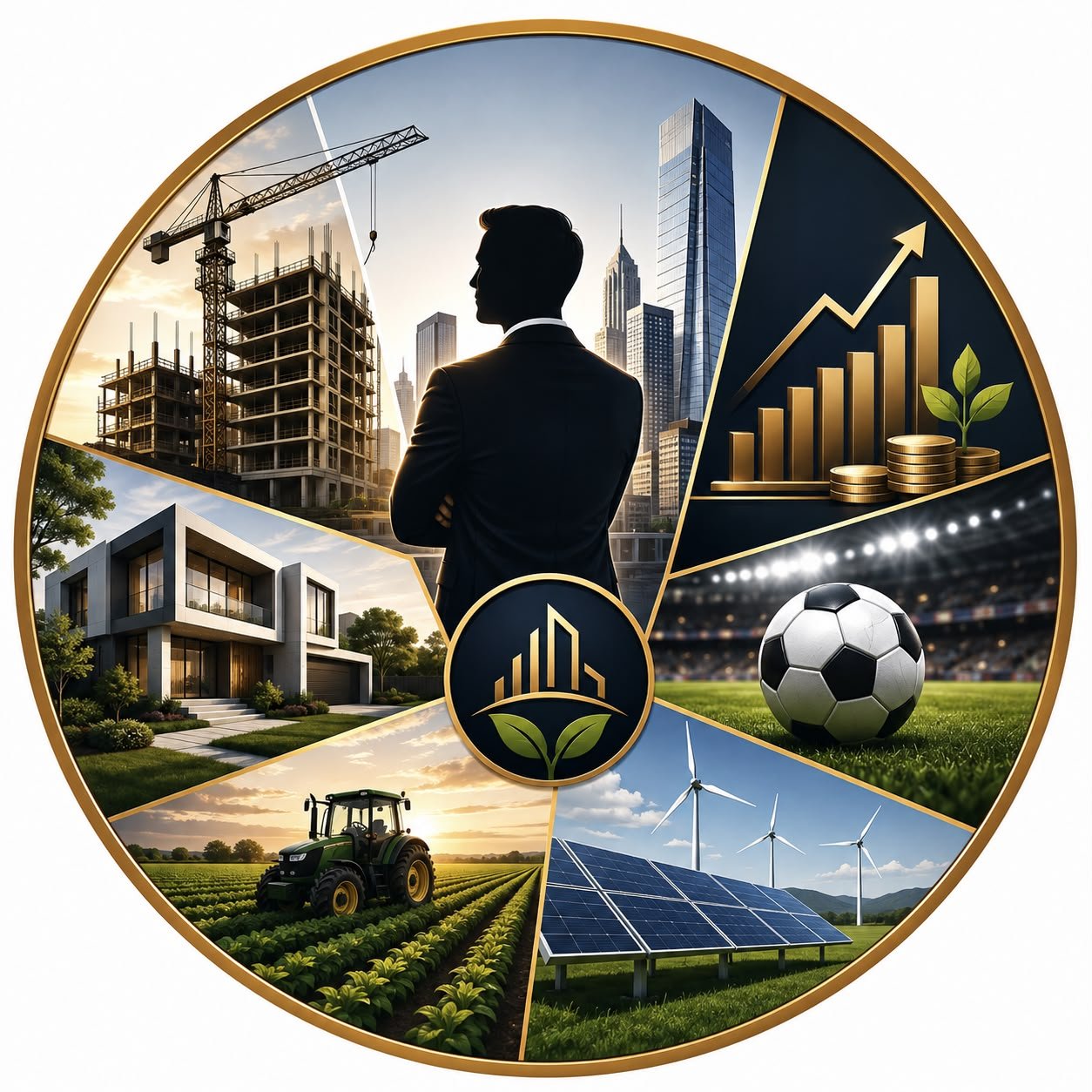 Composición gráfica de construcción, desarrollo, deporte, agricultura y energía